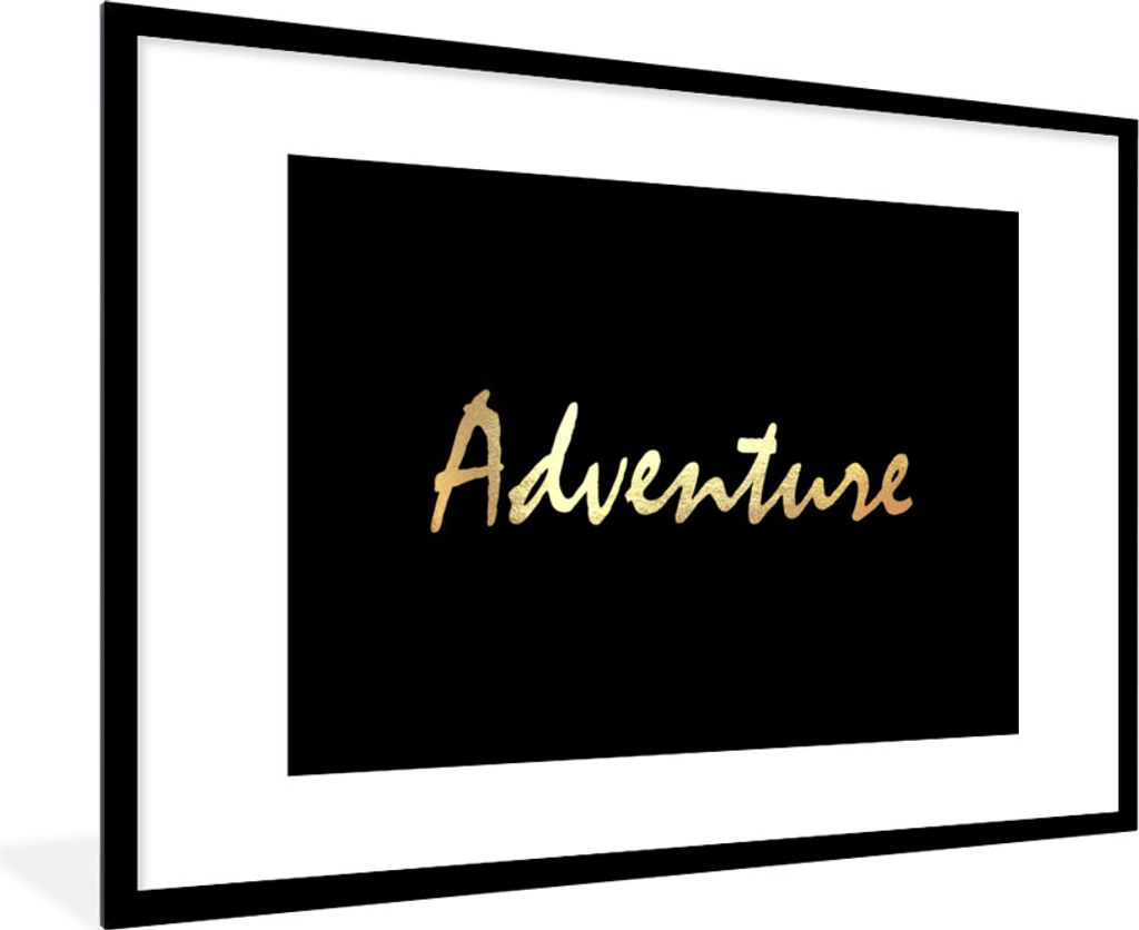 MuchoWow Gerahmtes Poster Zitat - Abenteuer - Gold 90x60 cm - Poster mit Schwarzem Bilderrahmen Wandposter Rahmen Foto Bilder - Wanddekoration - ...