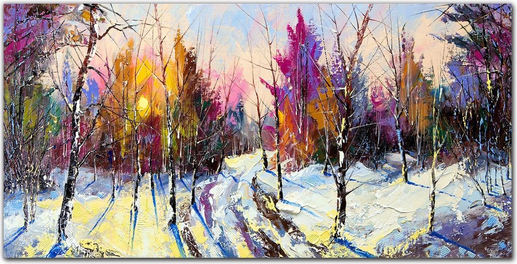 Coloray - Bild aus Glas - Glasbilder - 100 x 50 cm - Wanddekoration Wohnzimmer Glasblock mit Bild Gehärtetes Glas Dekoration Küche - Winter Schne...