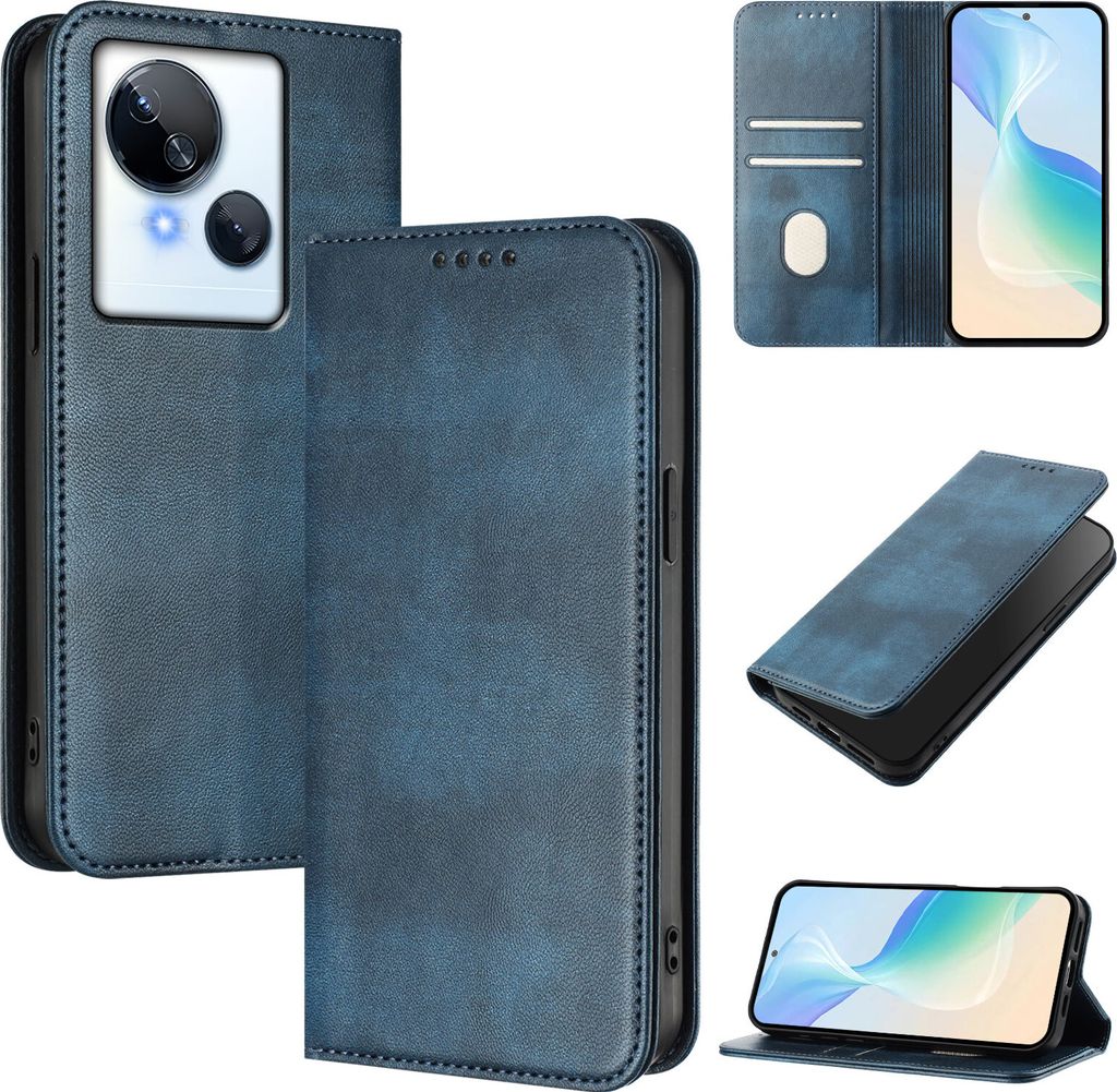 Handyhülle für Tecno Spark 10 5G, Vintage Leder RFID Schutz Kartenfach Standfunktion Magnetische Klapphülle Blau