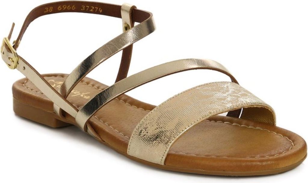 Leichte atmungsaktive Leder Sandalen Braun-Silber flache Sohle Knöchelriemen