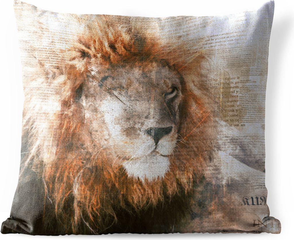 MuchoWow Outdoor Kissen - Löwe - Zeitung - Farben - 45x45 cm - Wetterfest - Lounge Kissen - Fotokissen - Dekoratives Kissen