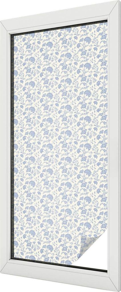 Buntglas Fensterfolie – 116x50 cm – Stained-Glass Design – blickdichte dekorative Sichtschutzfolie – selbstklebend, UV-Schutz – Blumenmuster