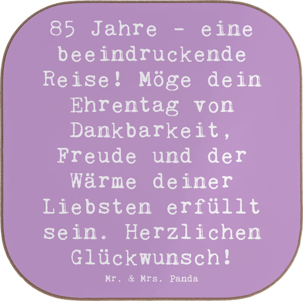 Mr. & Mrs. Panda Untersetzer für Gläser Spruch 85. Geburtstag - Lavendeltraum - Geschenk, Coaster, Herzlichen Glückwunsch, beeindruckende Reise,...