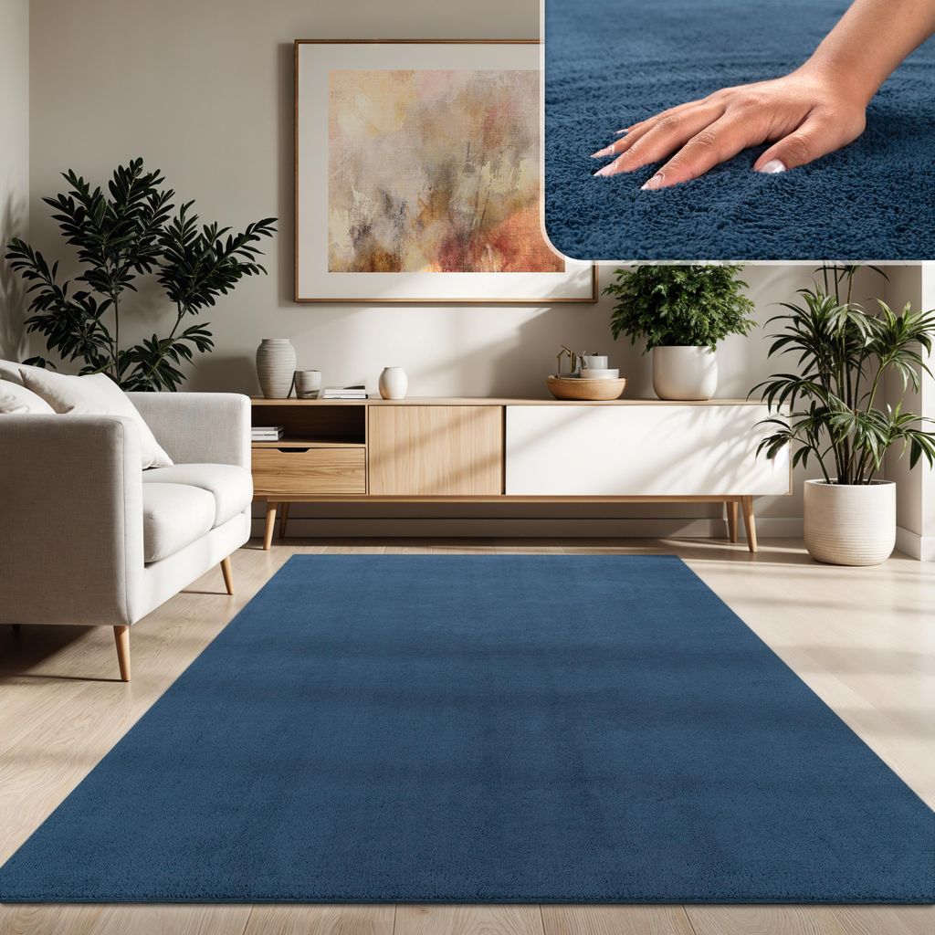 Moderner Wohnzimmer Teppich Kurzflor Waschbar Weich Felloptik Anti-Rutsch Grösse 120x160 cm
