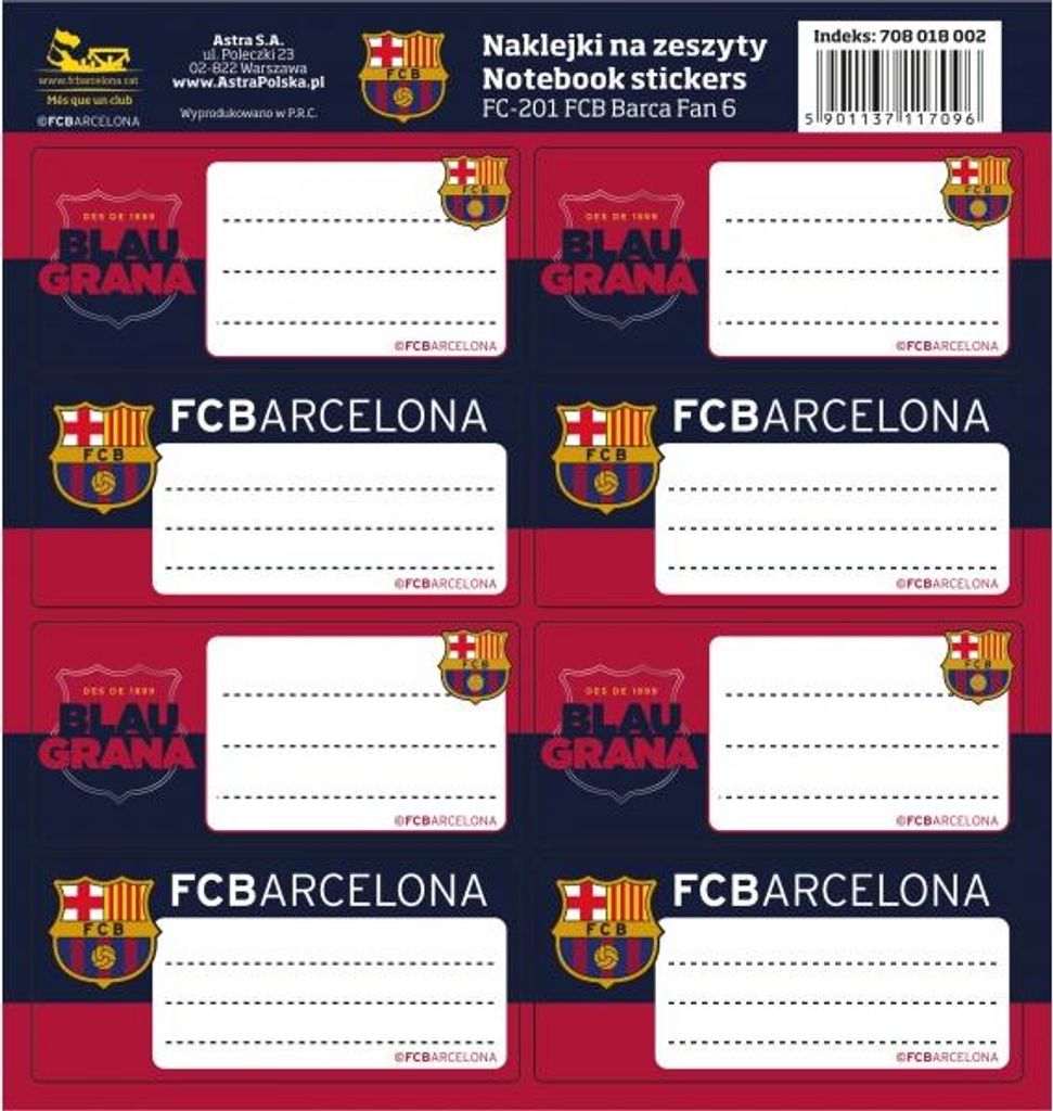 Naklejki na zeszyt FC Barcelona Astra Zdjęcie produktu 