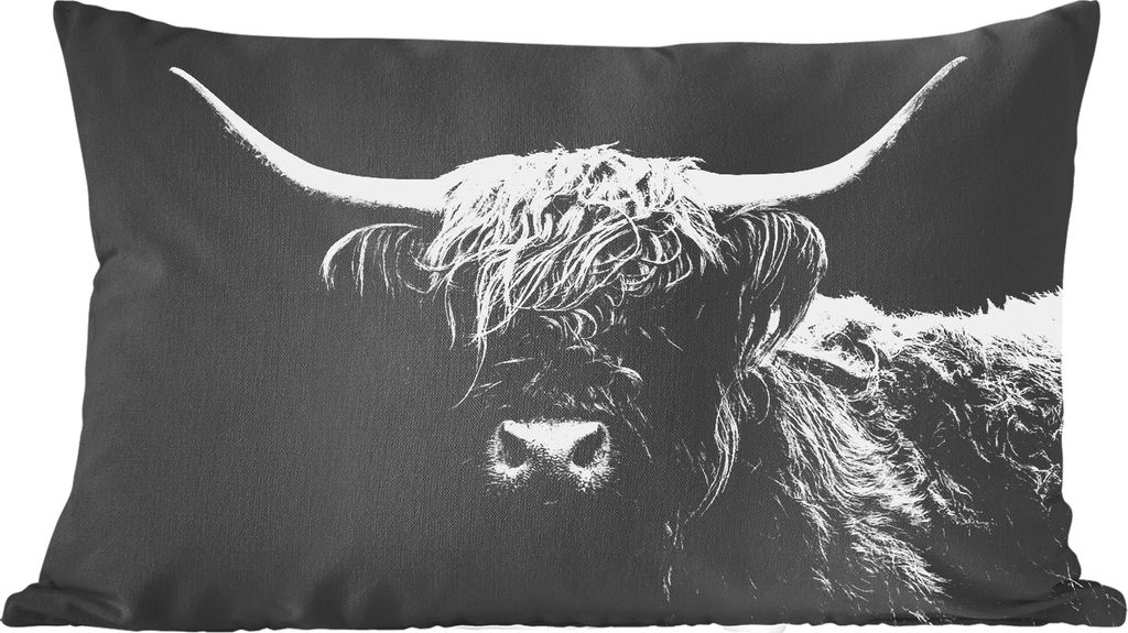 MuchoWow Zierkissen Sofakissen Wohnzimmer Dekokissen 50x30 cm Schottisches Hochlandrind - Kuh - Schwarz - Weiß - Tiere - Wohnzimmerdekoration - ...