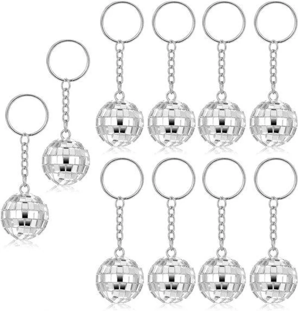 Porte-clés Disco argenté lot de 10 pour cadeaux de table originaux