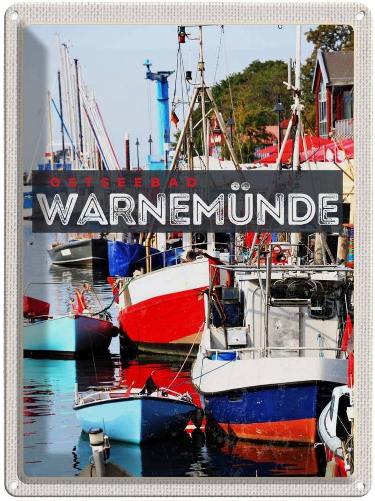 vianmo Blechschild 40x30 cm Warnemünde Ostseebad Urlaub Schiffe Boot Meer Bildmotiv Reisemotiv Abenteuer Reisen Europa