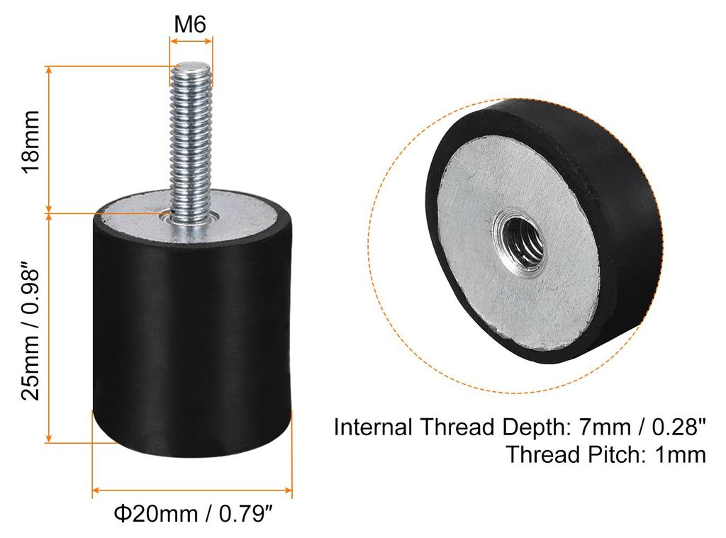 8 Stš¹ck Gummipuffer M6 Stecker/Buchse Vibrationsisolator Schwingungsd?mpfer Sto?d?mpfer D20mmxH25mm