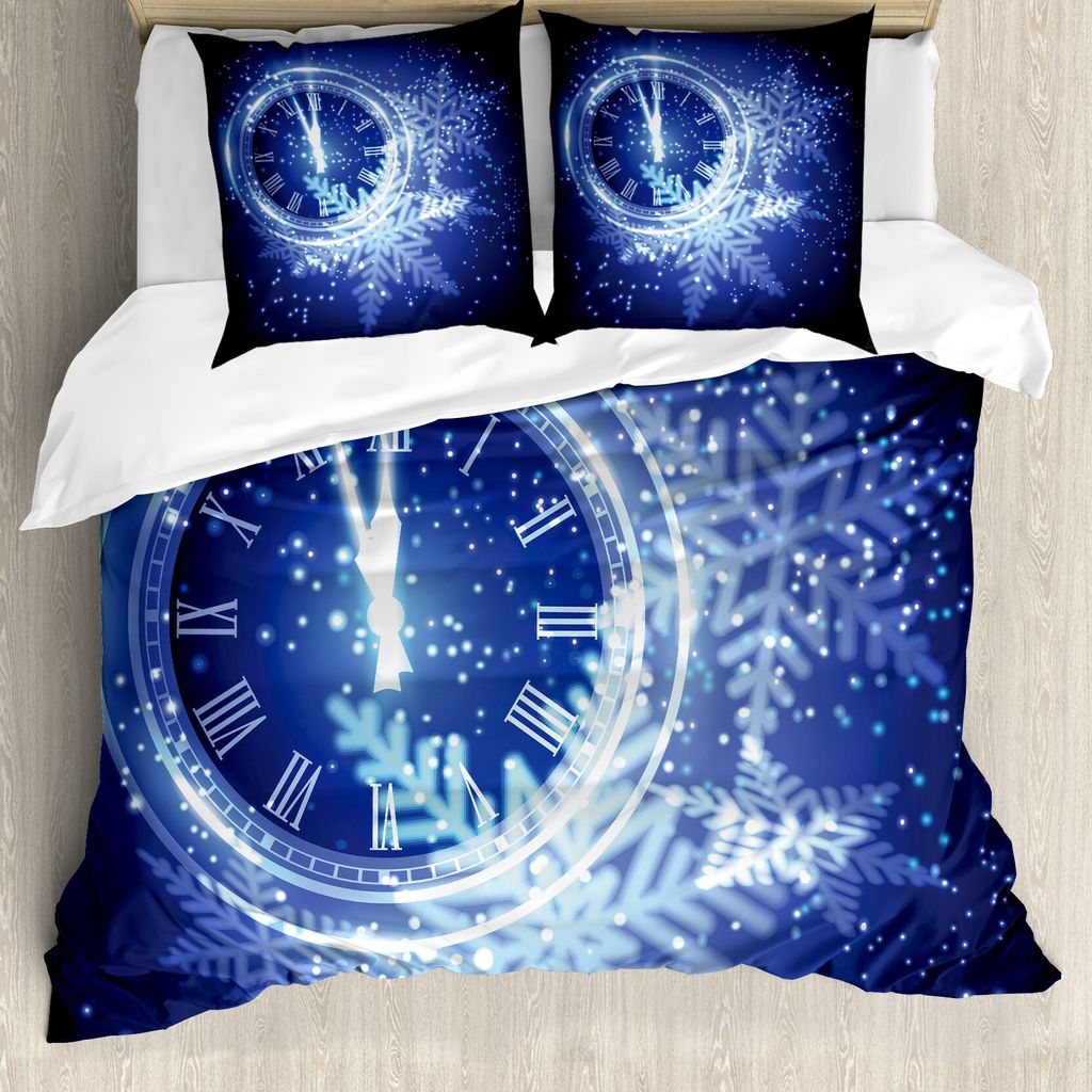 ABAKUHAUS Uhr Bettbezug, Schneeflocken-Muster, Milbensicher Allergiker geeignet mit Kissenbezügen, 155 cm x 220 cm - 80 x 80 cm, Blau