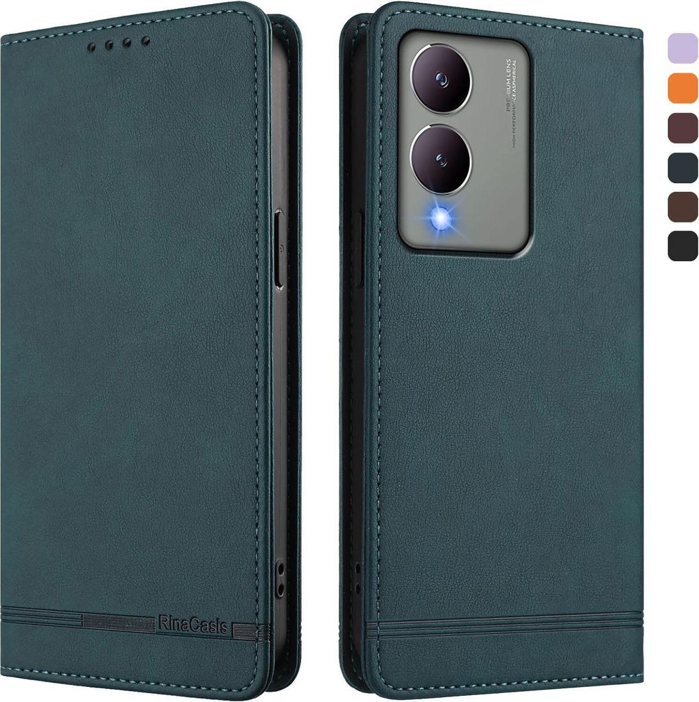 Hülle für Vivo Y17S, Retro Kunstleder Ständer Klapphülle mit Kartenfächer und Magnetische Grün