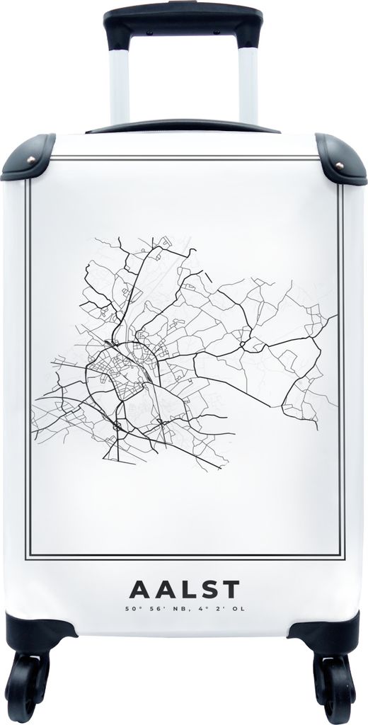 MuchoWow MuchoWow Koffer Handgepäck Trolley Rollkoffer Kleine Reisekoffer mit 4 Rollen - Karte - Aalst - Schwarz und weiß - Stadtplan - Belgi...