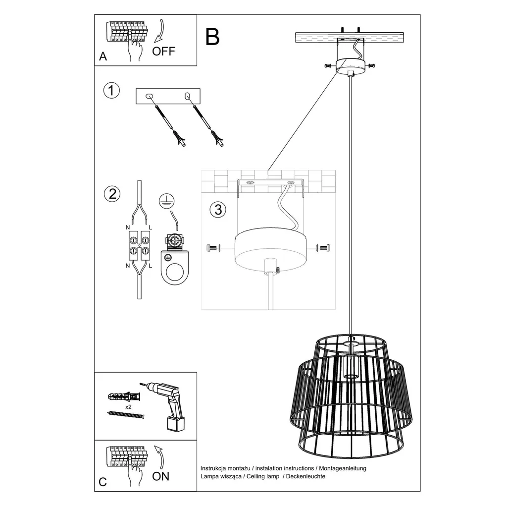 Sollux Lighting GATE Nero - Lampada a Sospensione E27 Acciaio 130cm - 5