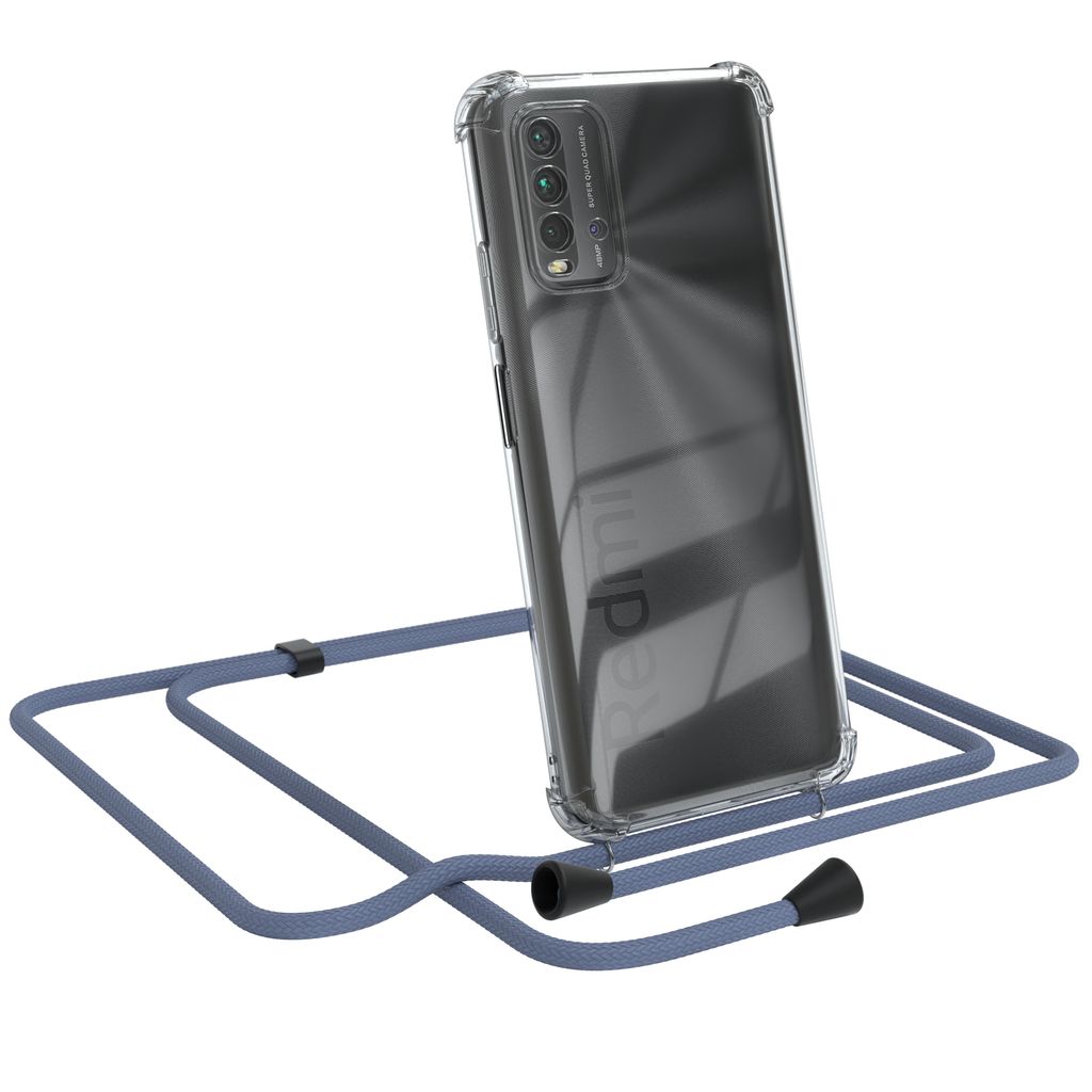 EAZY CASE Handykette kompatibel mit Xiaomi Redmi 9T, Handyhülle mit Umhängeband, Handykordel, Schutzhülle Clear, Band in Grün