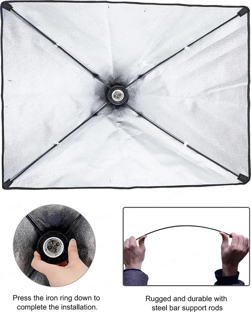 Kit Softbox Éclairage Studio LED 135W avec Trépied 2m Rectangulaire Noir - 3