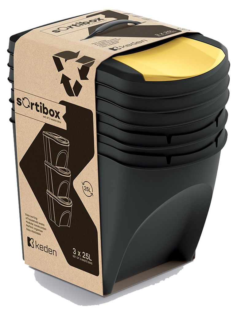 Cestino Prosperplast SORTIBOX 3 x 25 l riciclato nero Immagine del prodotto 