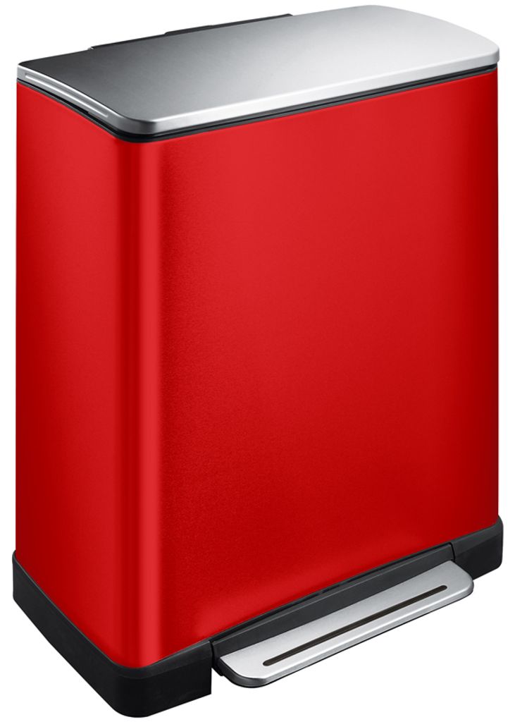 EKO - E-Cube Recycling Treteimer 28+18 Liter - Stainless steel Plastic - Rot, Matt Edelstahl
