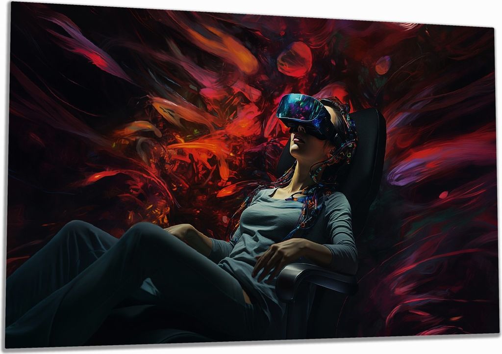 Wallario Herdabdeckplatte aus Glas, Größe 90 x 52 cm 1-teilig, Motiv Eintauchen in die virtuelle Realität