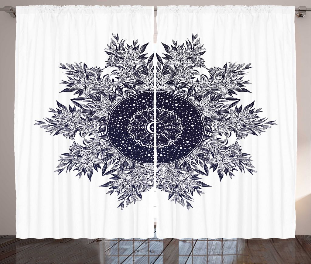 ABAKUHAUS Galaxy Mandala Rustikaler Gardine, Mond und Sterne Lily, Schlafzimmer Kräuselband Vorhang mit Schlaufen und Haken, 280 x 225 cm, Baby Bl...
