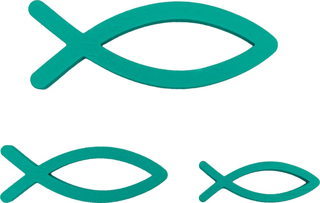 Oblique Unique 3 Holz Fische im Mix Deko Fische als Streudeko Tischdeko für Taufe Kommunion Konfirmation - türkis