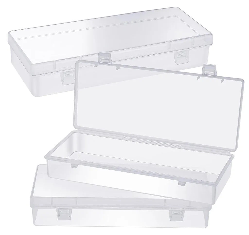 Petit bac rectangulaire transparent empilable à charnière pour bricolage
