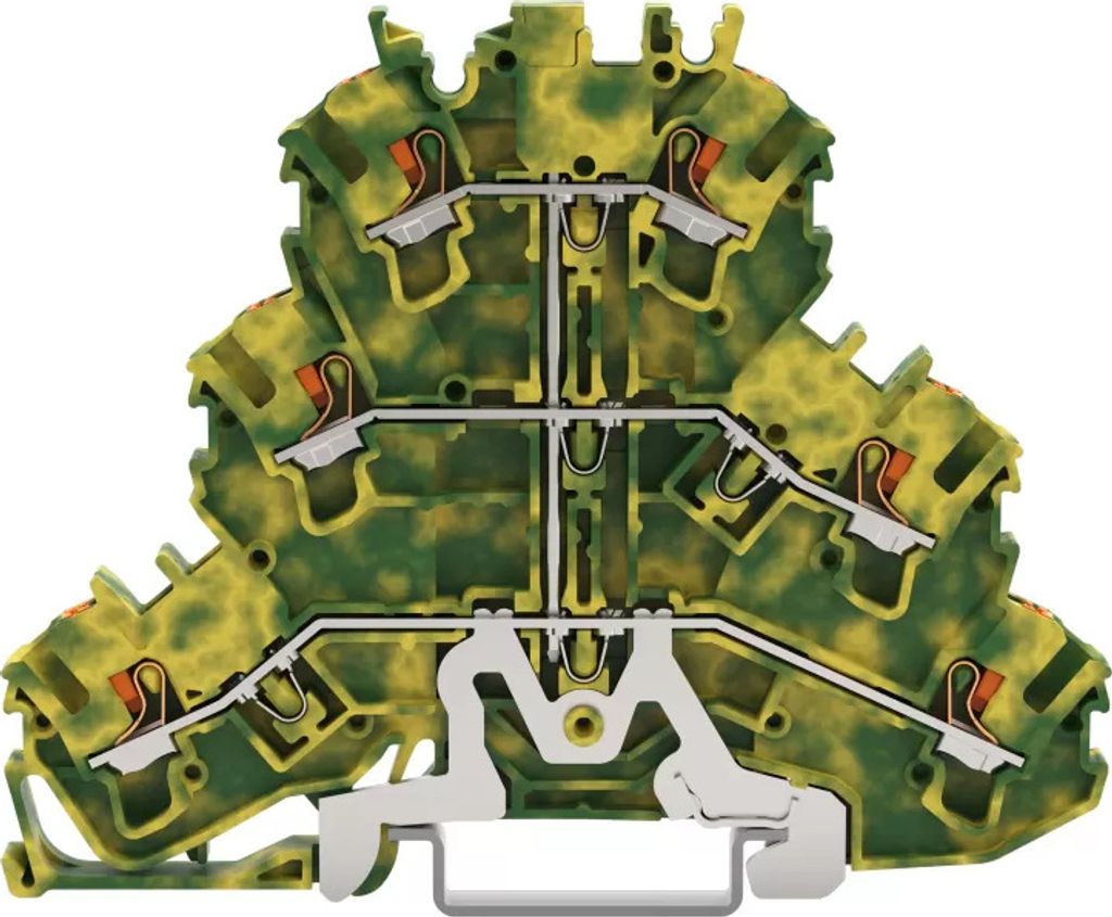 WAGO Dreistockklemme;6-Leiter-Schutzleiterklemme;2,5 mm²;grün-gelb 2202-3207