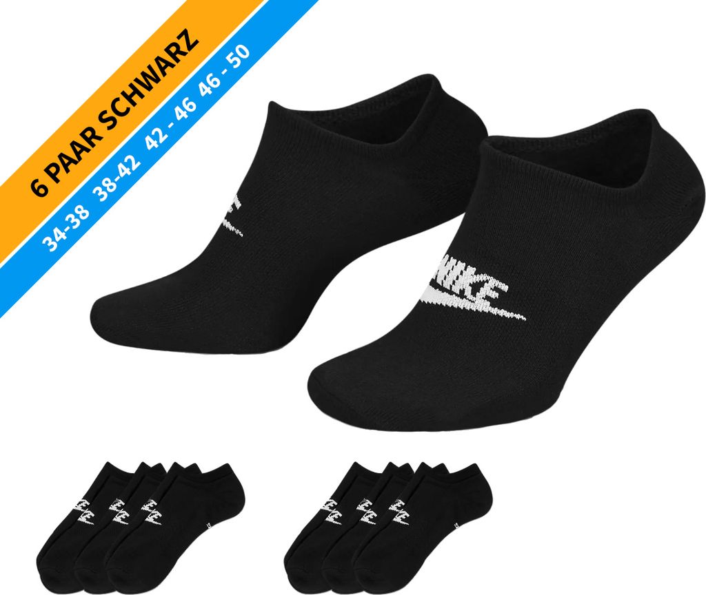 NIKE Socken - Farbe: 6 Paar Schwarz Sneaker Socken - Größe: 38-42