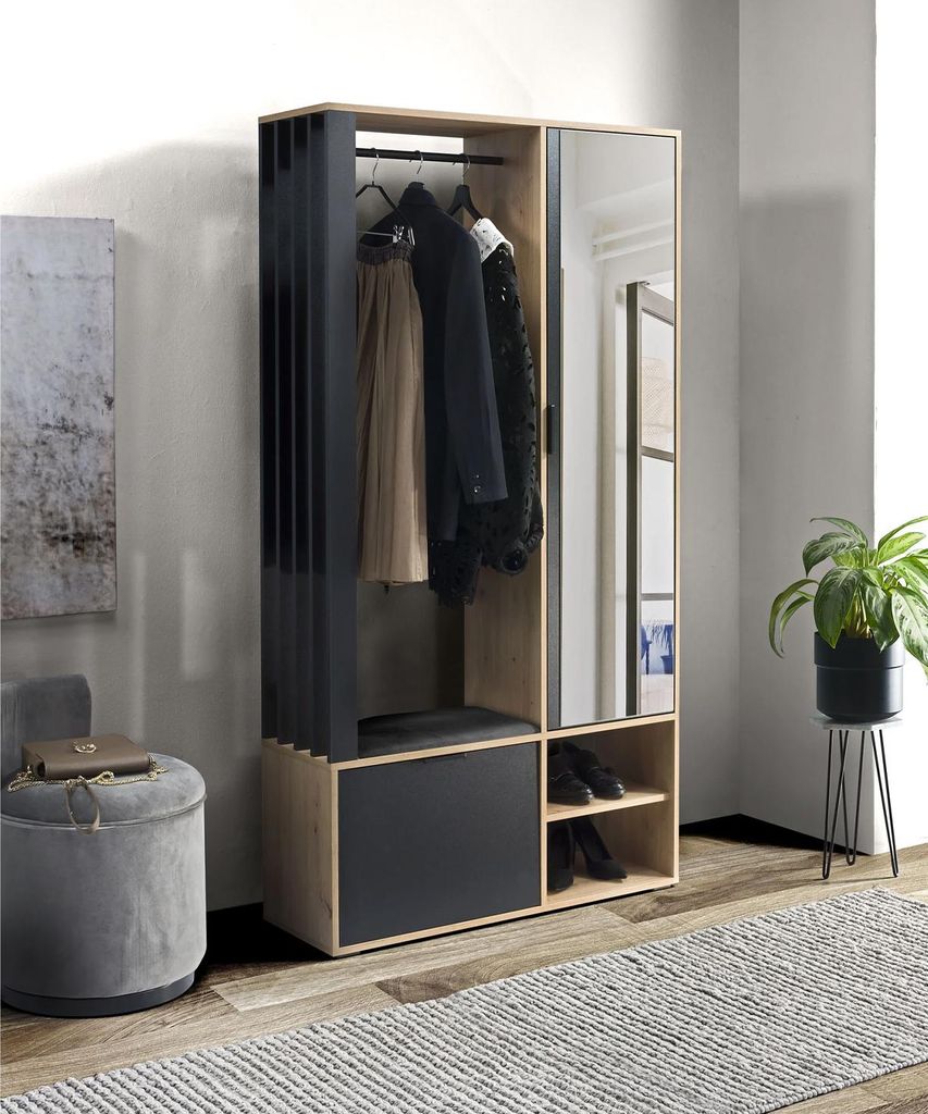 MEBLINI Garderobenschrank Flur mit Spiegel - Garderobe Schrank - Flurgarderobe schmal - Garderobe Flur Möbel Set - Flurschrank hoch - MILANO - 100...