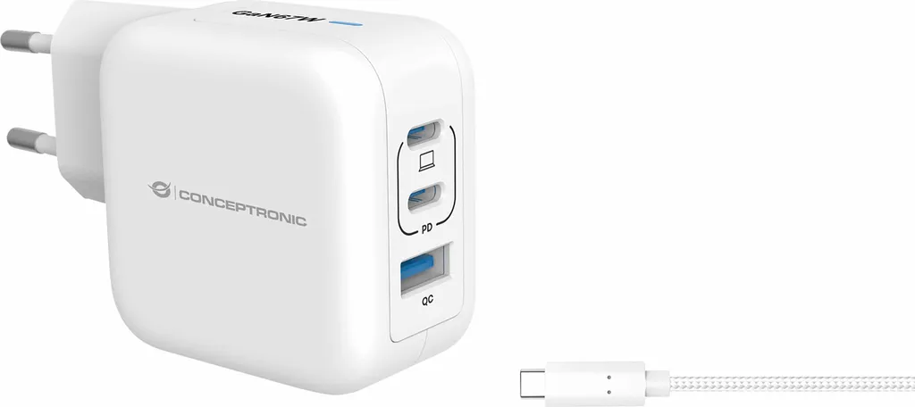 Chargeur CONCEPTRONIC 3 Ports GaN 67W USB-C PD 3.0 PPS Blanc