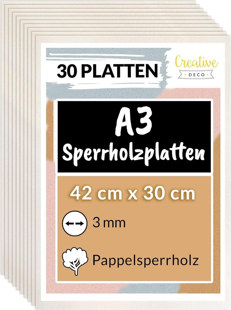 Creative Deco Překližkový panel 30 x A3 3mm topolová Obrázek produktu 