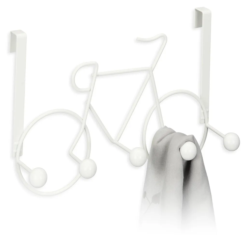 Patère de style cycliste 5 crochets en métal blanc - Porte-manteau mural