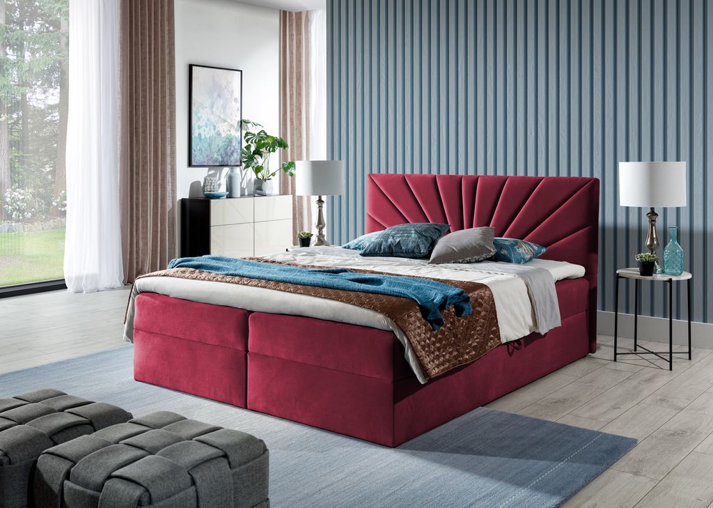 Boxspringbett Schlafzimmerbett CARERRA 200x200cm Weinrot
