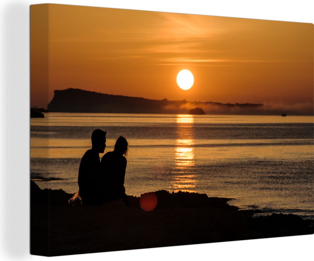 OneMillionCanvasses - Leinwandbilder - 150x100 cm, Pärchen bei Sonnenuntergang auf Ibiza, Wandbilder Kunstdruck Wanddekoration - Foto auf Leinwa...