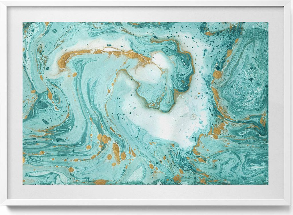 Dekorative Marmortextur– Wandbild mit Rahmen – Gerahmtes Bild – Wanddekoration – 100x70 cm – Weiß Rahmen