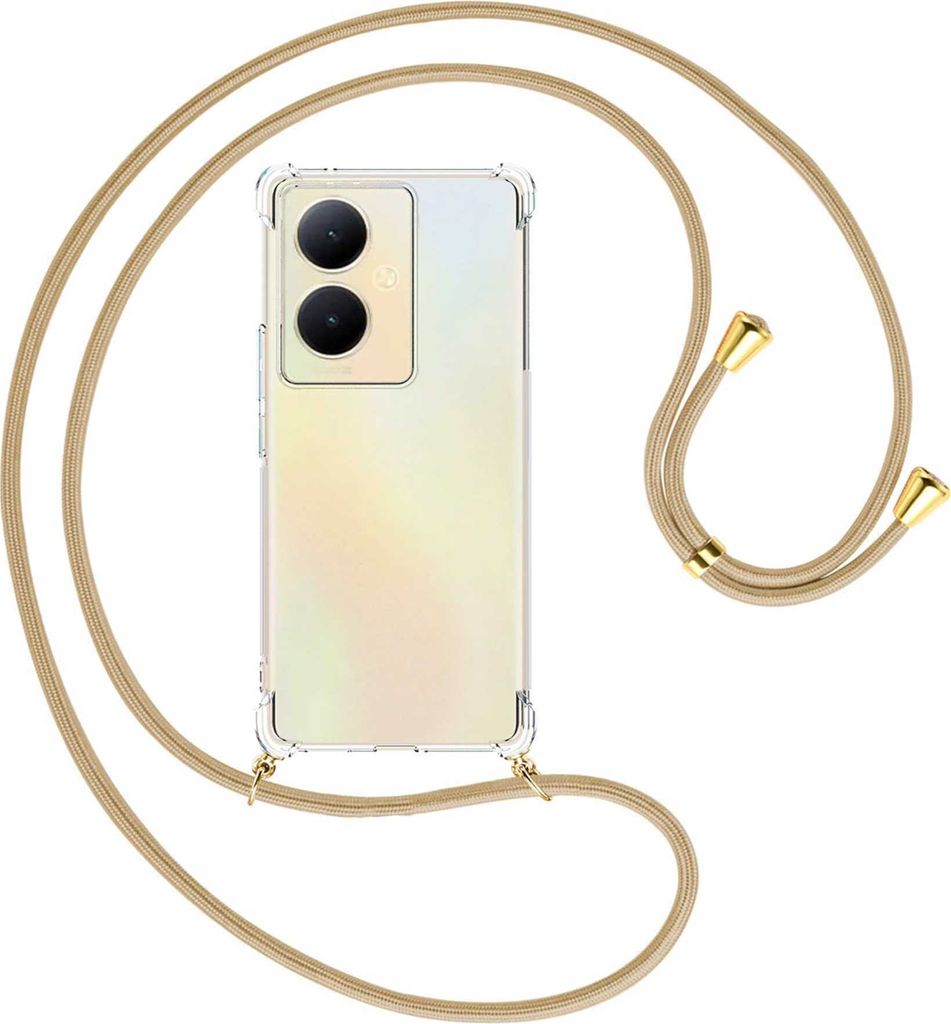 Handykette Backcover-Schutzhülle mit Band (Metall goldfarben) für vivo Y78 5G, Y78 Plus 5G, V29 Lite 5G - caramel