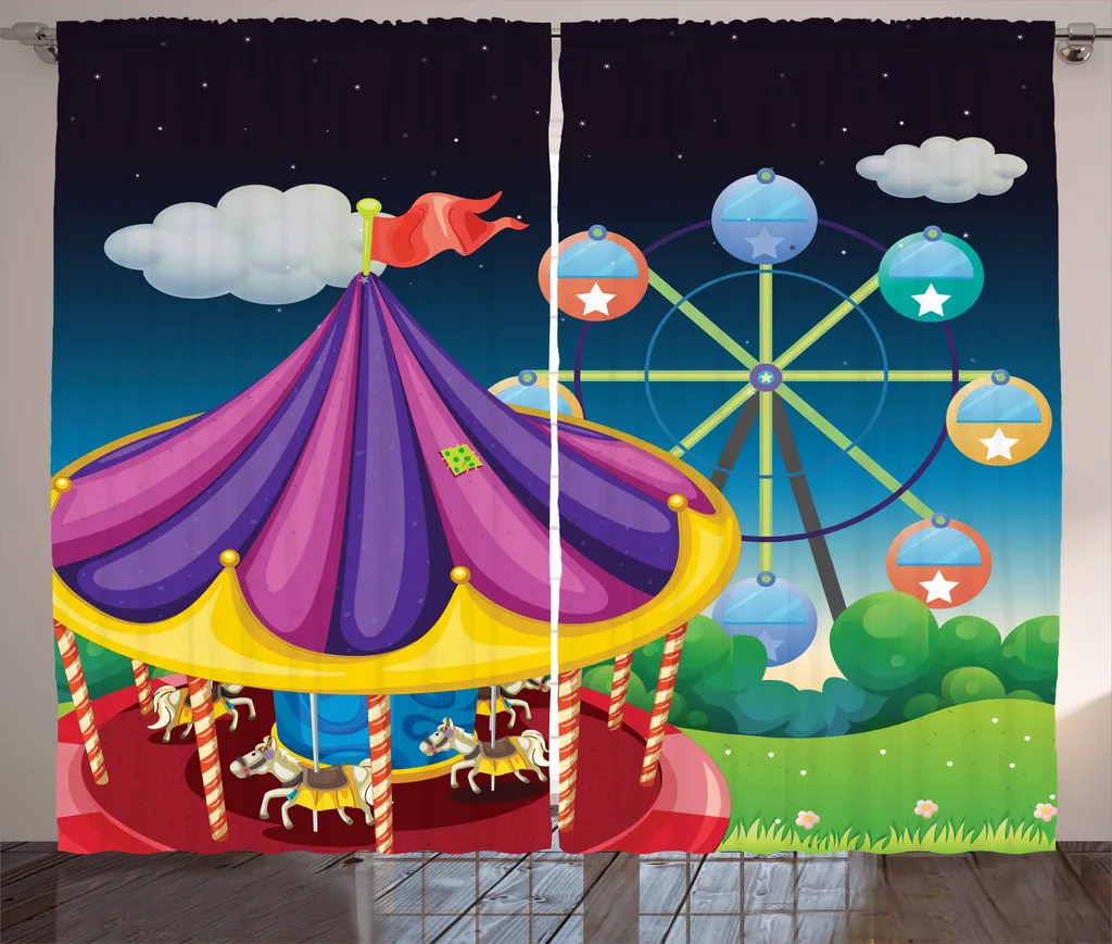 ABAKUHAUS Ruota panoramica Tenda rustica, intrattenimento per bambini, soggiorno Nastro universale Tende con passanti e ganci, 280 x 175 cm, multicolore