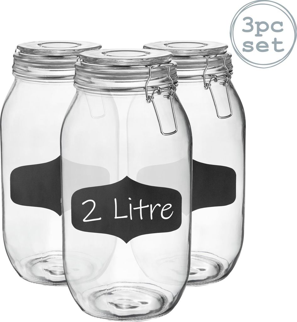 Vorratsgläser aus Glas mit Etiketten – 2 Liter – transparenter Verschluss – 3 Stück