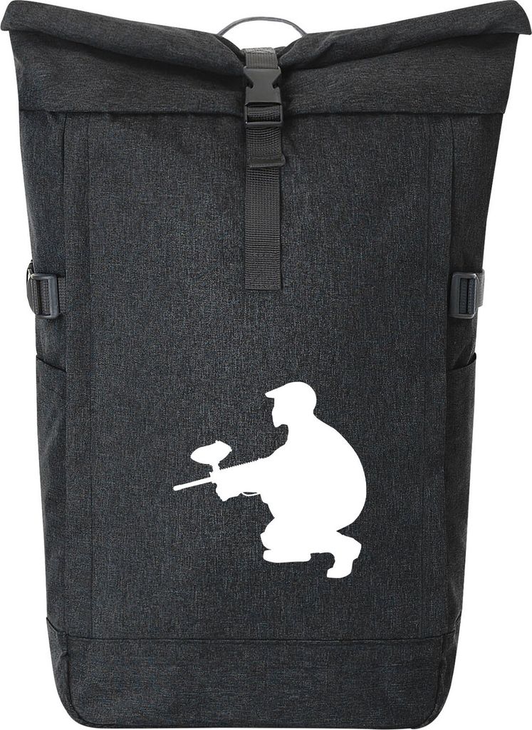 Huuraa Kurierrucksack Paintball Silhouette 30-44 Liter Black Melange Fairtrade Rolltop Rucksack Geschenkidee
