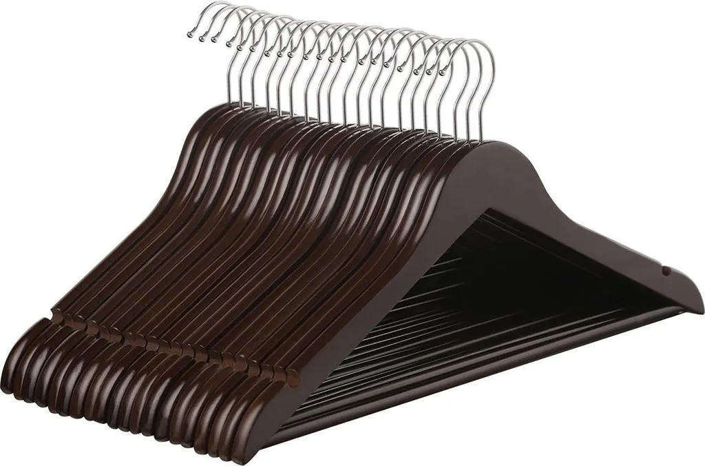 Grucce In Legno Naturale Requisite Needs: Confezione 40 Pezzi Con Gancio Cromato E Barra Antiscivolo Per Pantaloni