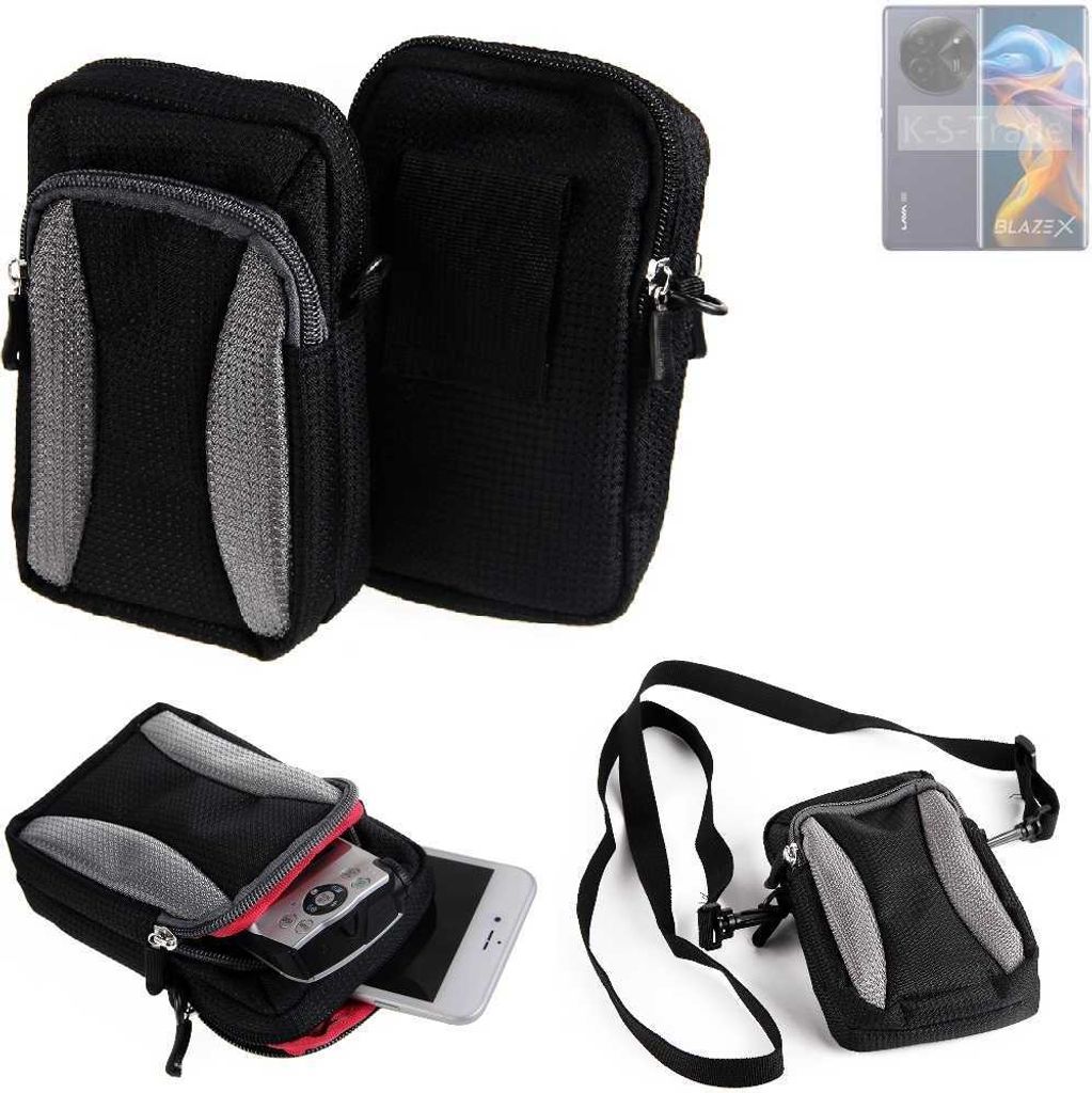 K-S-Trade Holster Schutz Hülle kompatibel mit Lava Blaze X Handy Hülle Gürteltasche Umhängetasche mit Zusatzfach schwarz