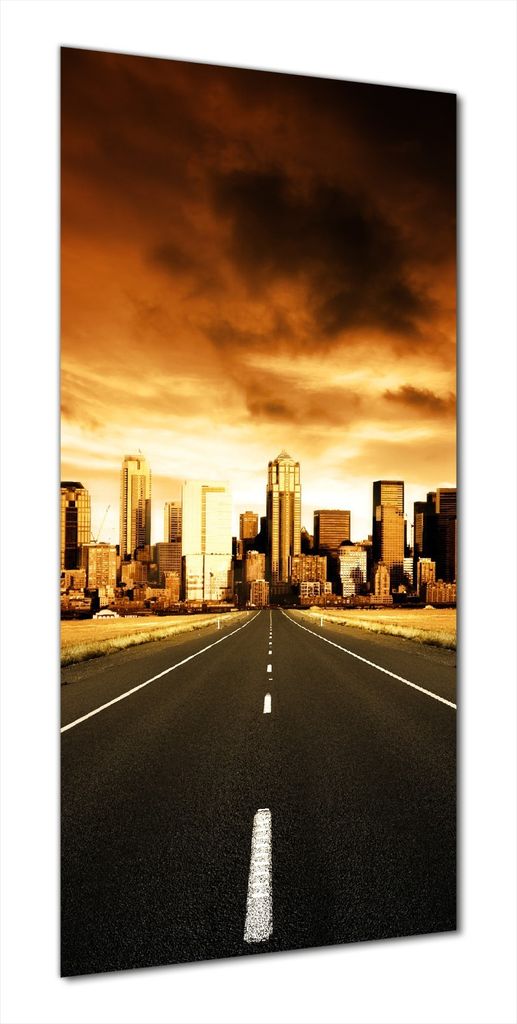 Wallario selbstklebende Duschrückwand 90 x 180 cm mit Motiv Skyline am Ende der Straße - Wandverkleidung mit Hochglanzlaminat in Glasoptik
