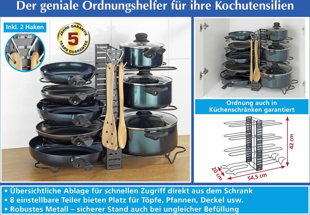 Topf- und Pfannenständer 3in1, flexibel einstellbar, Produktbild 