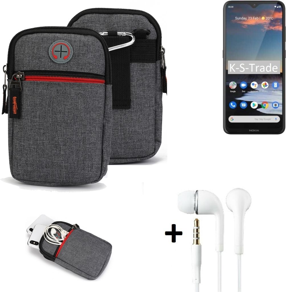 K-S-Trade Gürteltaasche + Kopfhörer kompatibel mit Nokia 5.3 Handy Tasche Holster Schutz Hülle Handy Hülle grau Zusatzfächer 1x