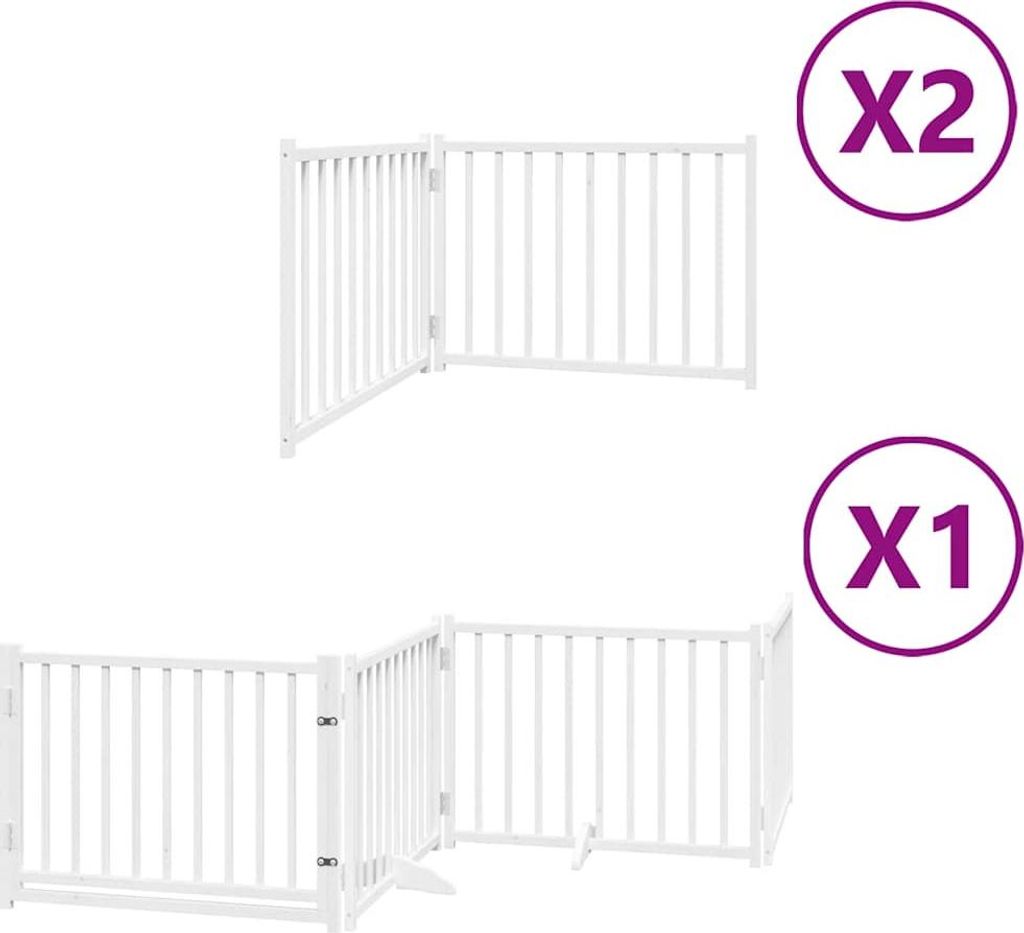 vidaXL 8-tlg. Hundetor mit Tür Faltbar Weiß 640 cm Pappelholz
