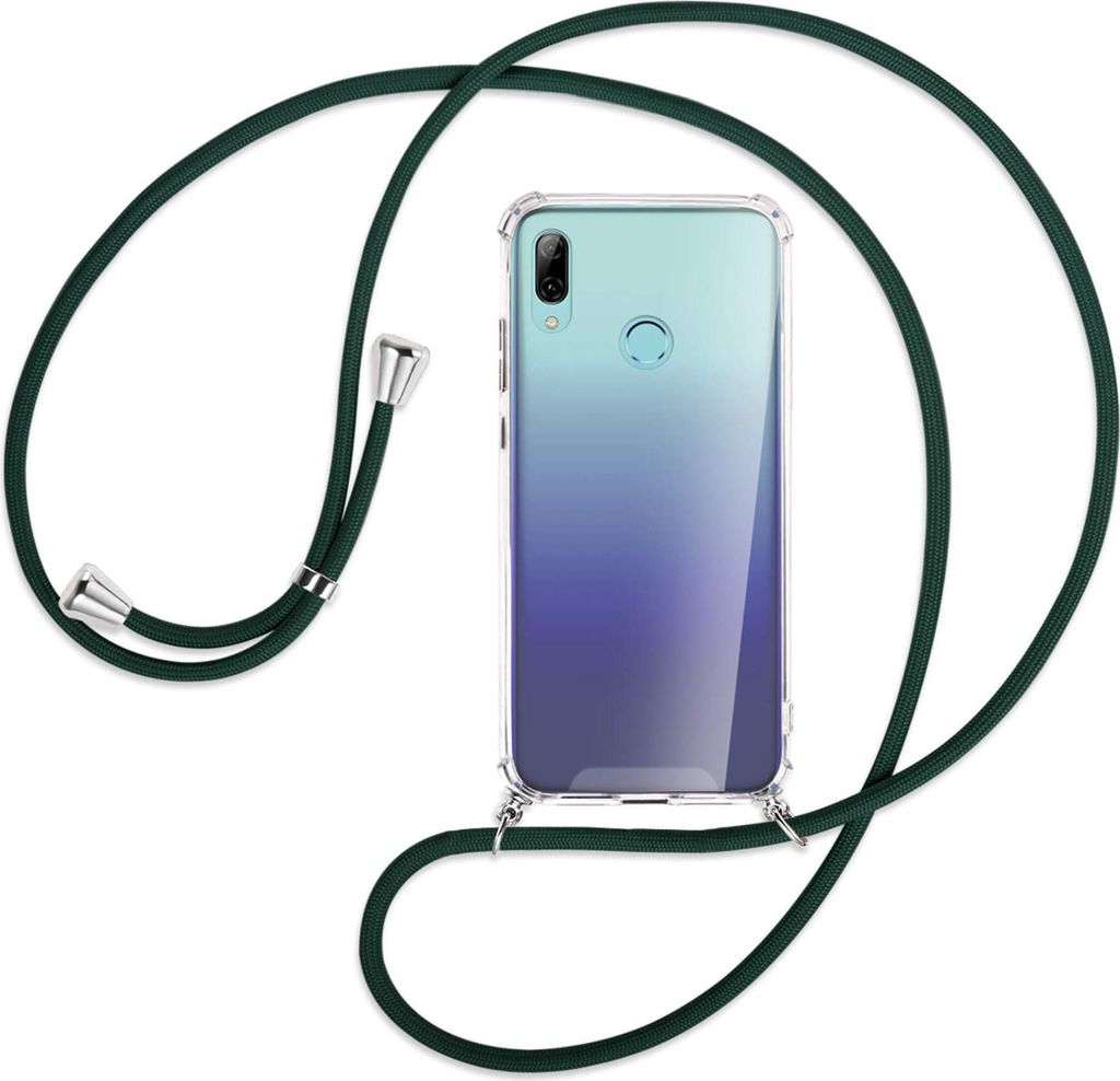 Handykette Backcover-Schutzhülle mit Band (Metall silberfarben) für Huawei P Smart 2019 / Honor 10 Lite - dunkelgrün