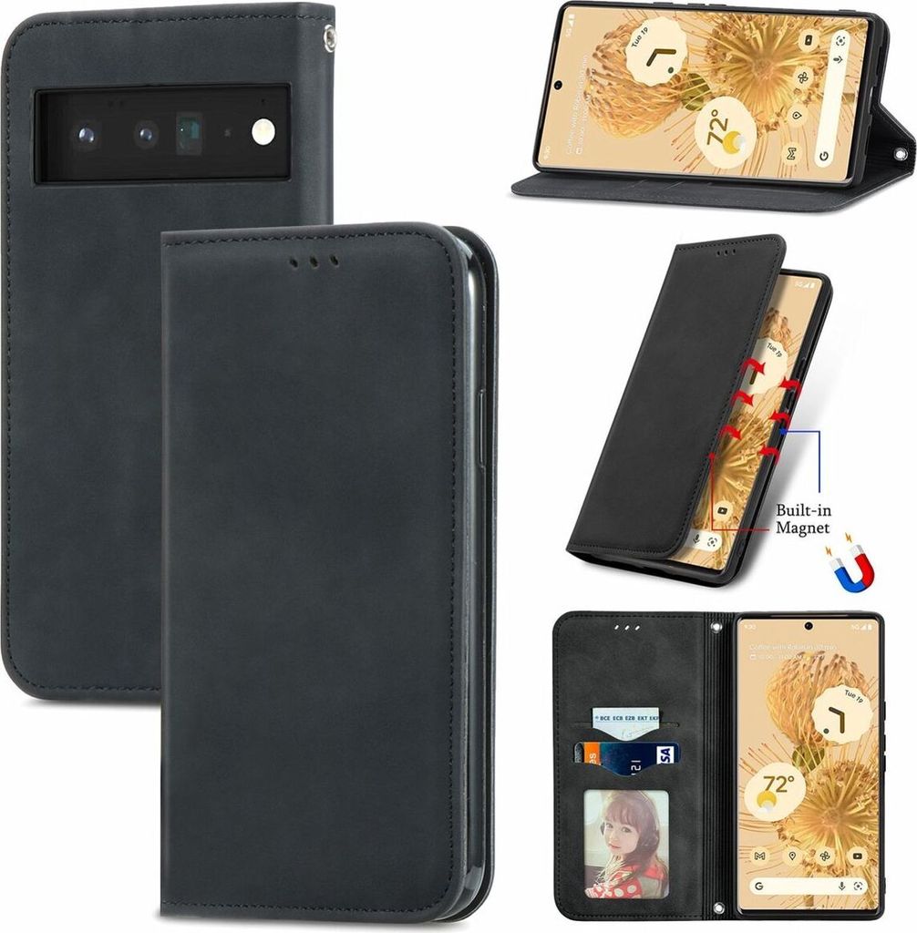 König Design Hülle kompatibel mit Google Pixel 6 Pro Kunstleder Handyhülle - Handy Case Schwarz