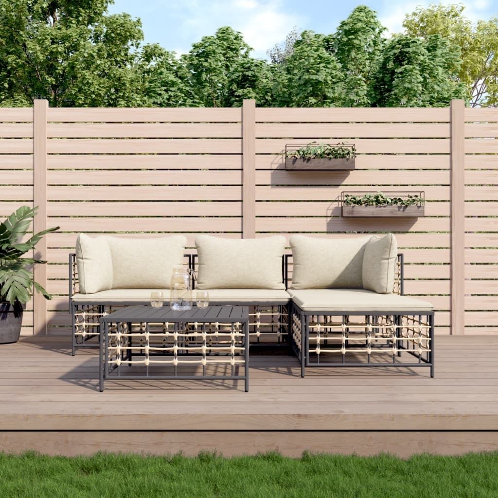 "2026 Promotion" 4-tlg. Garten-Lounge-Set - Loungesofa - mit Kissen - Anthrazit Poly Rattan - Gartensofas CC9839