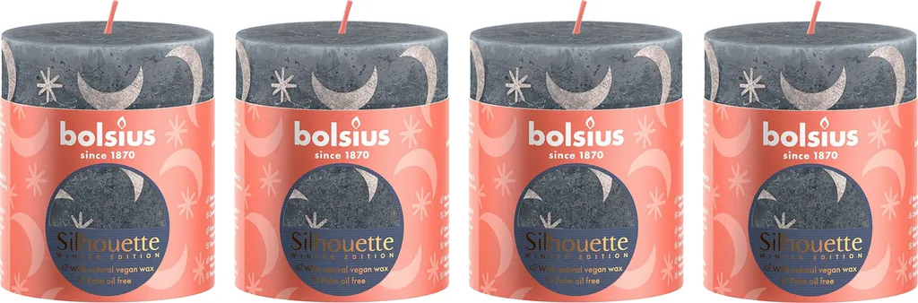 Set 4 Candele Meditazione Blu Ardesia Luna | Candele Colonna 8 cm