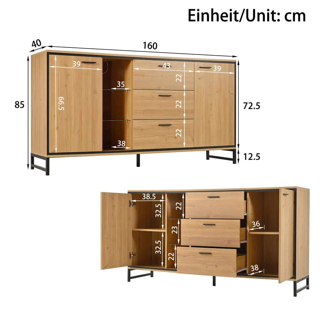 Meuble de Séjour avec Compartiments de Rangement pour Vaisselle et Déco