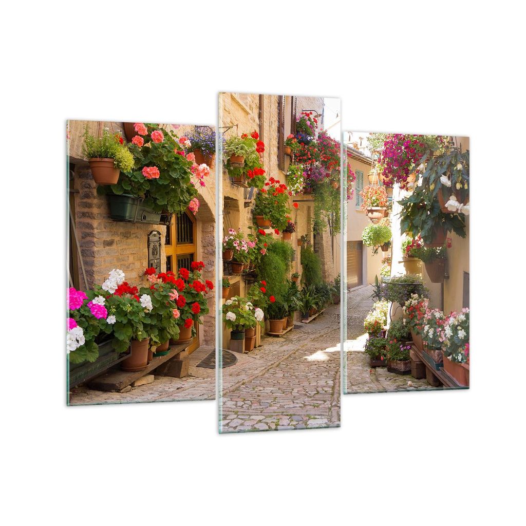 Bilder auf glas - Blume Straße Haus - 130x100cm - Glasbilder - Wandbilder - Kunstdruck - zum Aufhängen bereit - Wanddekoration aus Glas - Glas Bi...